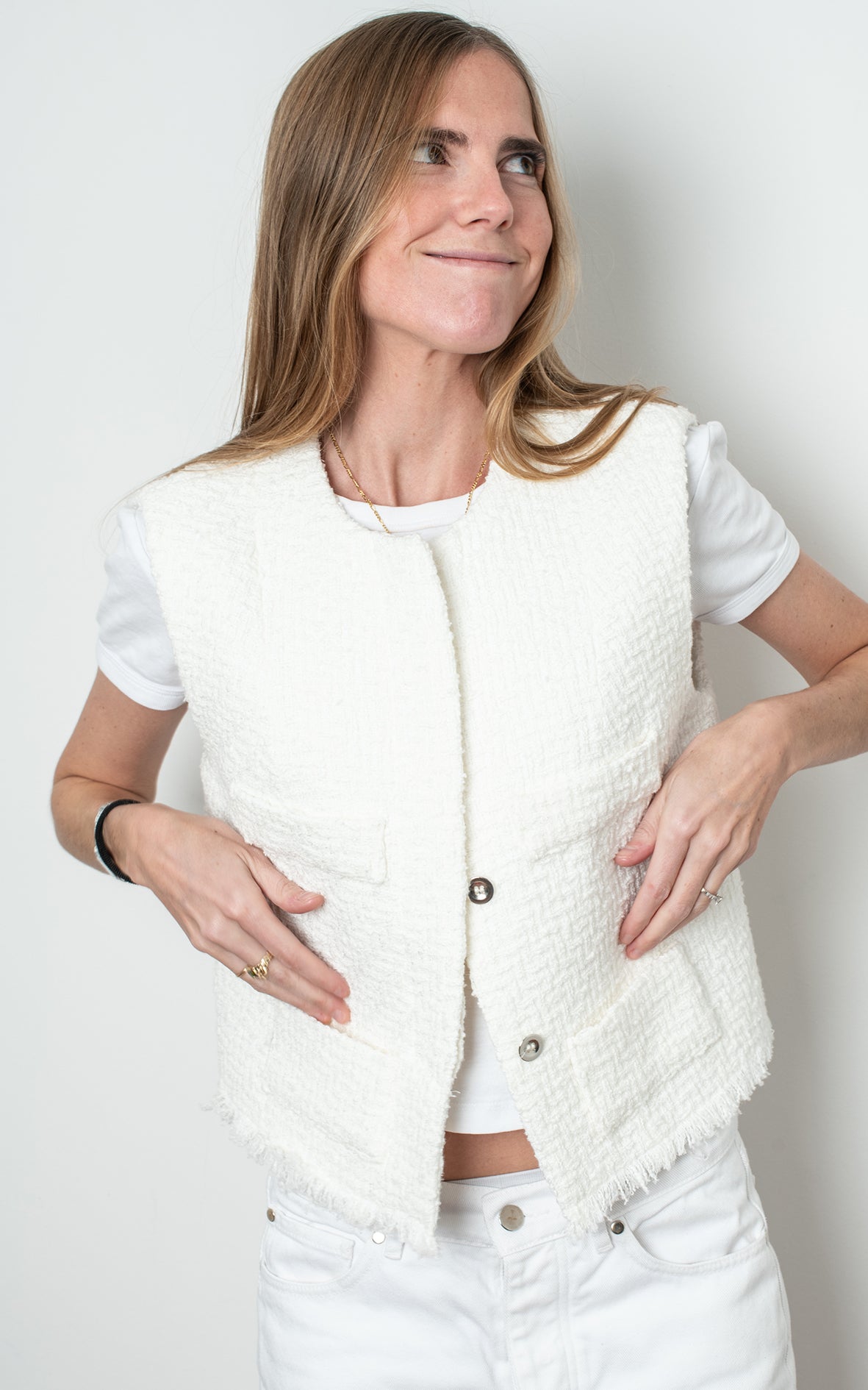 Chaleco blanco tipo tweed