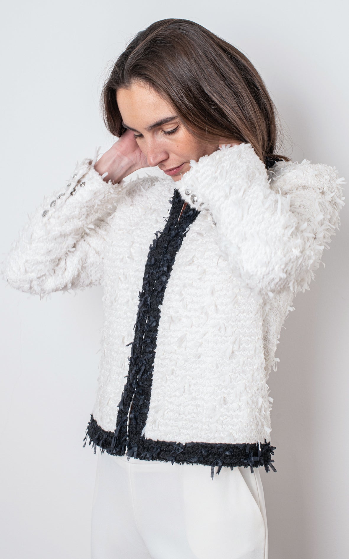 Blazer blanca y negra tweed