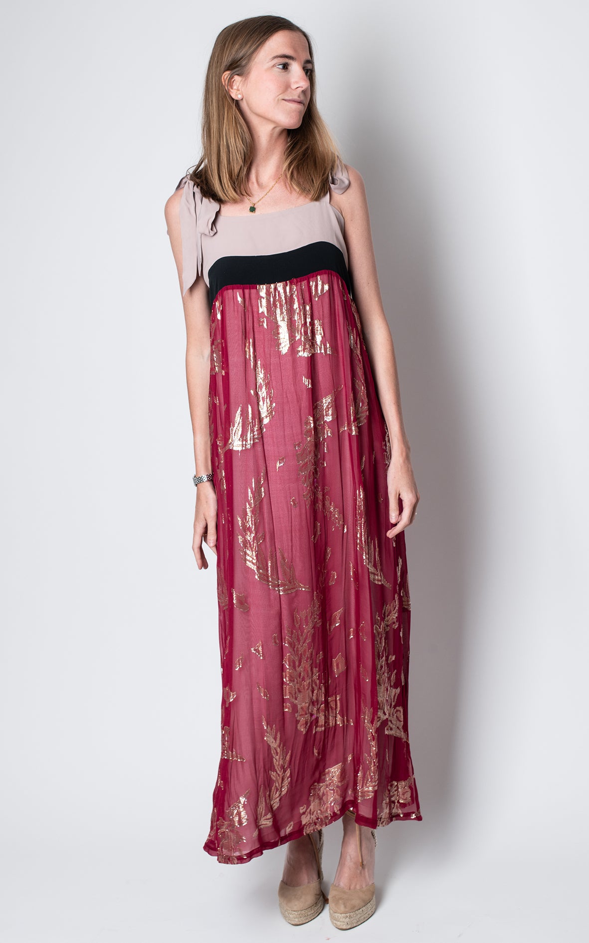 Vestido granate y rosa tirantes