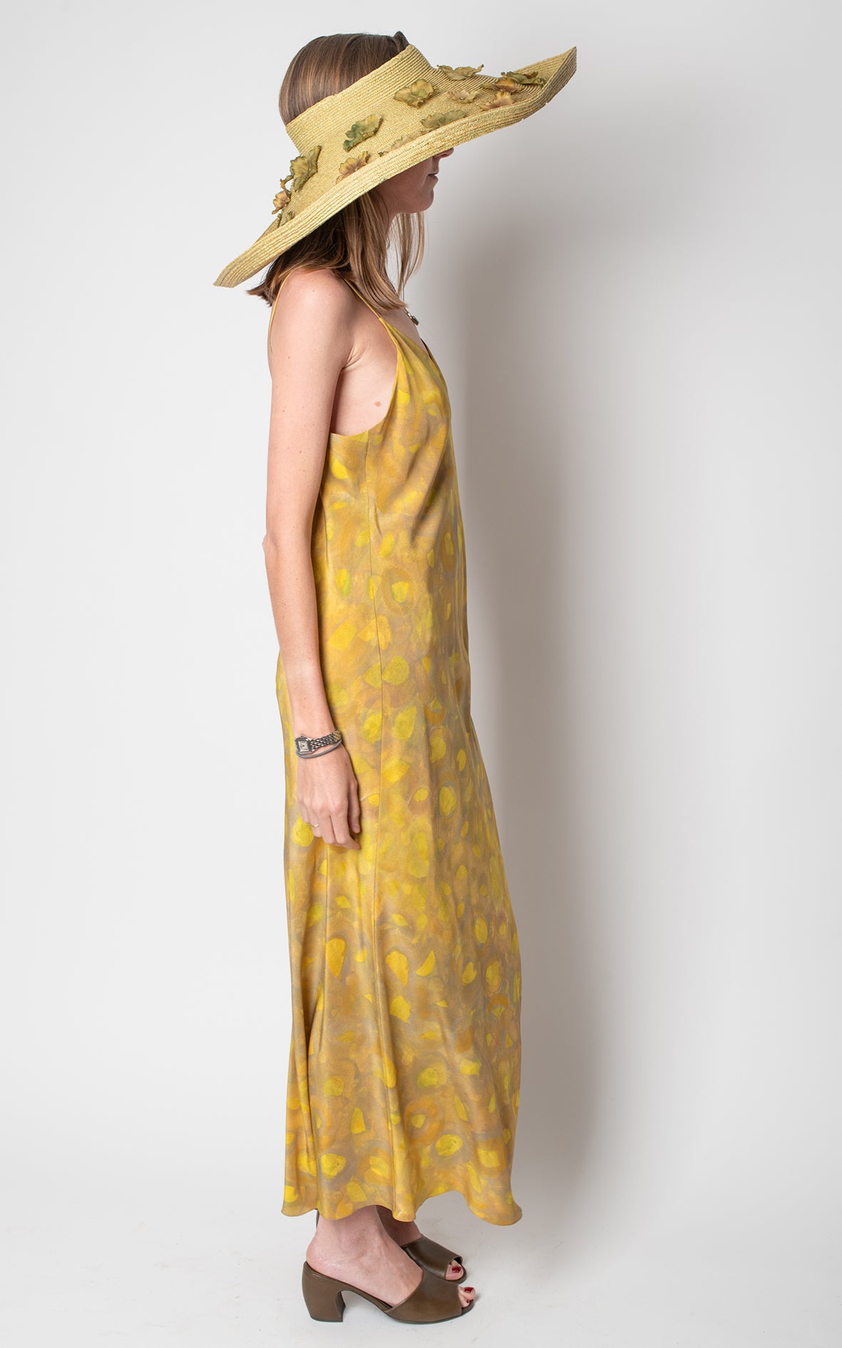 Vestido seda amarillo con lunares