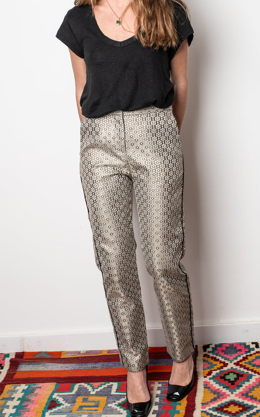 Pantalones flores metalizadas
