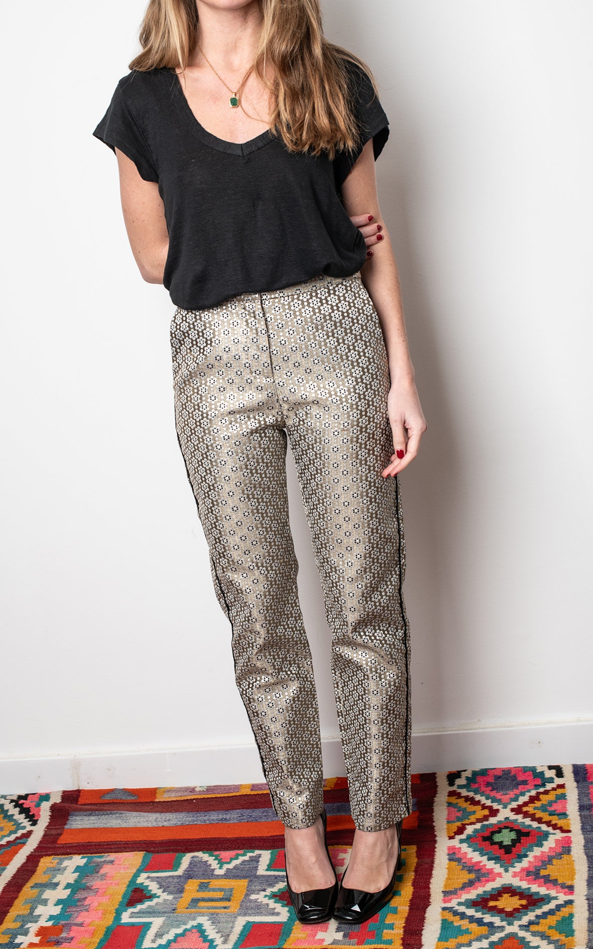 Pantalones flores metalizadas