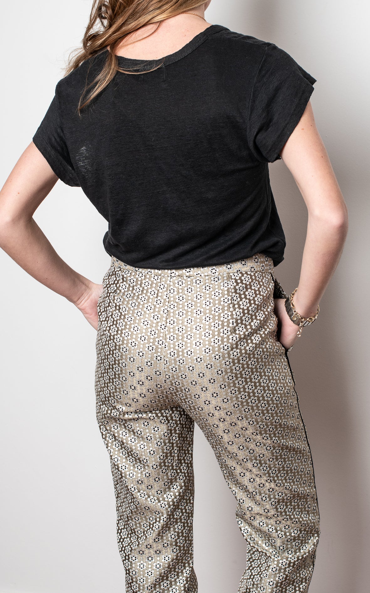 Pantalones flores metalizadas