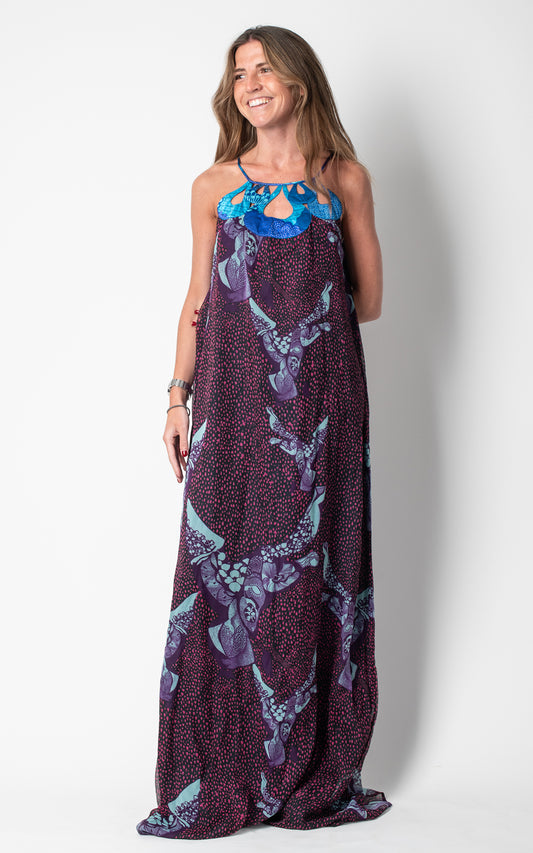 Vestido aperturas tirantes azules