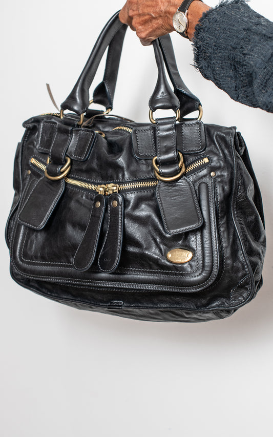 Bolso bay piel negra
