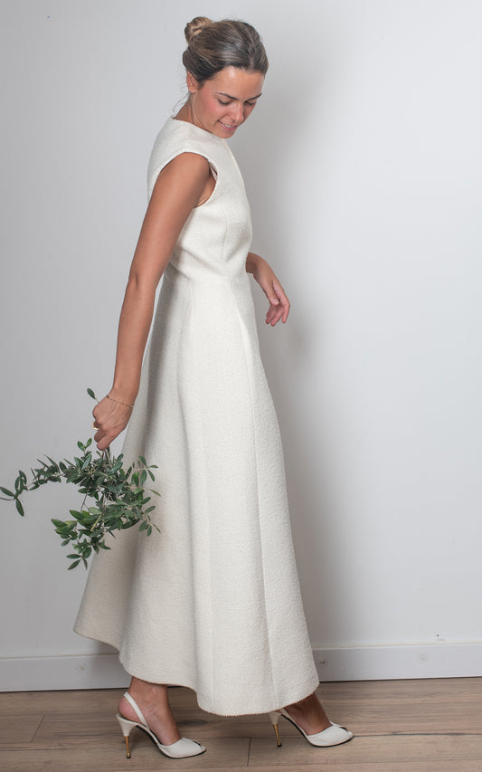 Vestido midi blanco tweed