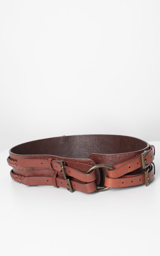 Cinturón de piel marron trenzado