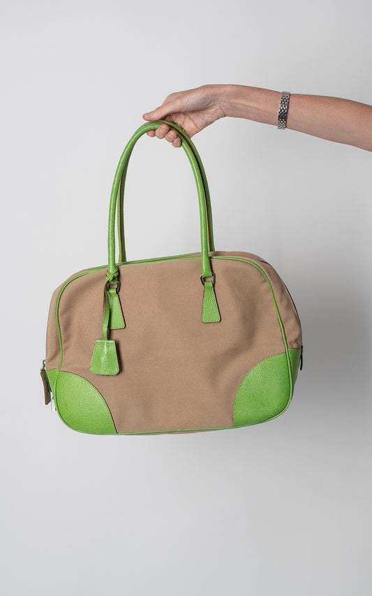 Bolso lona beige y verde