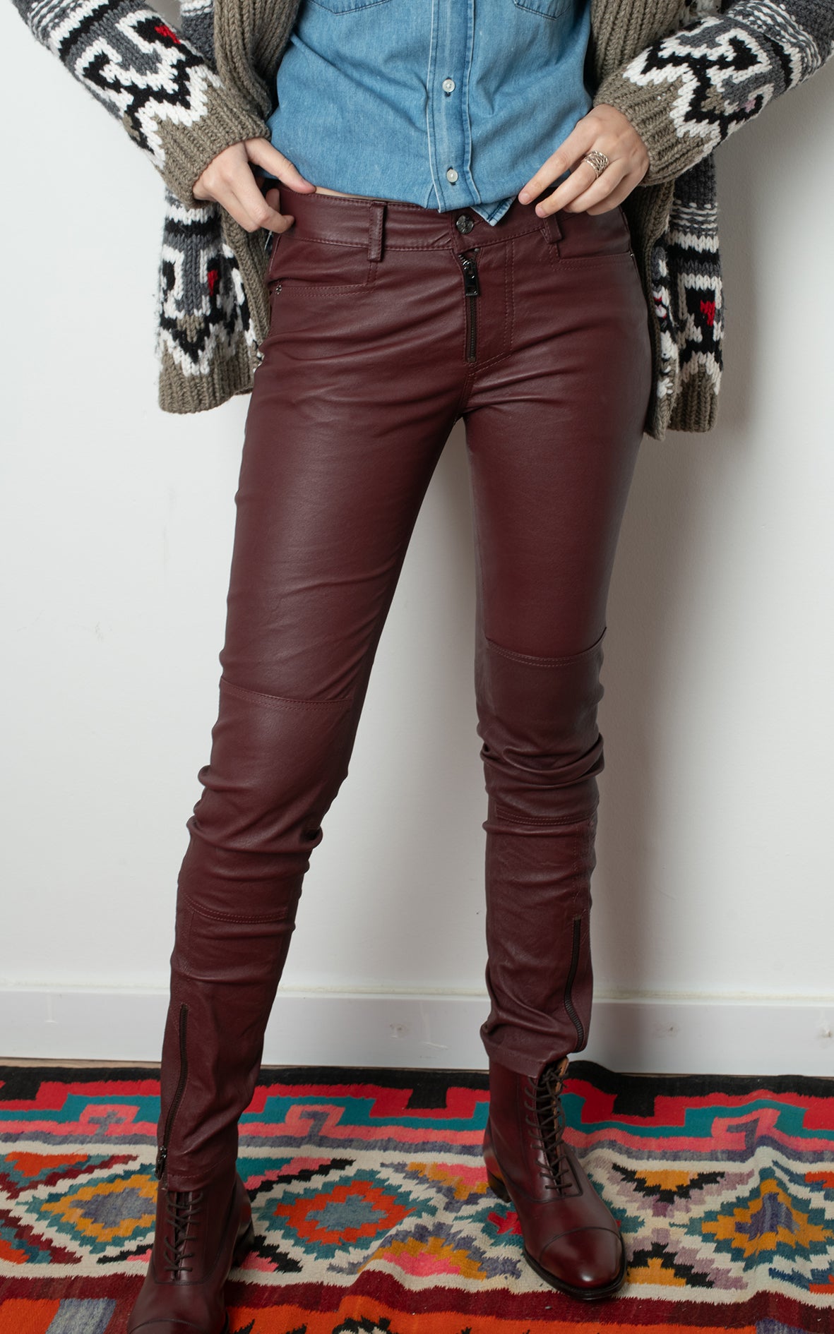 Pantalones de piel Zadig burdeos