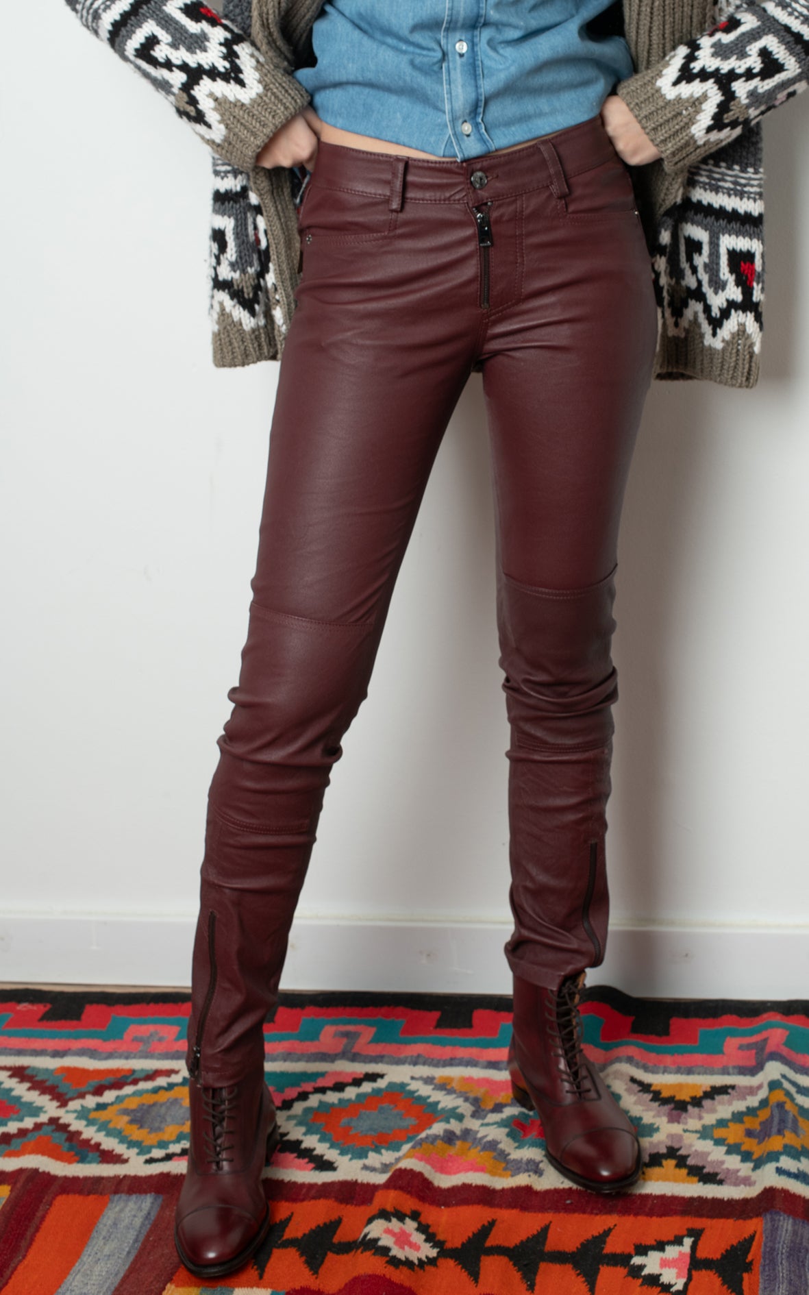 Pantalones de piel Zadig burdeos