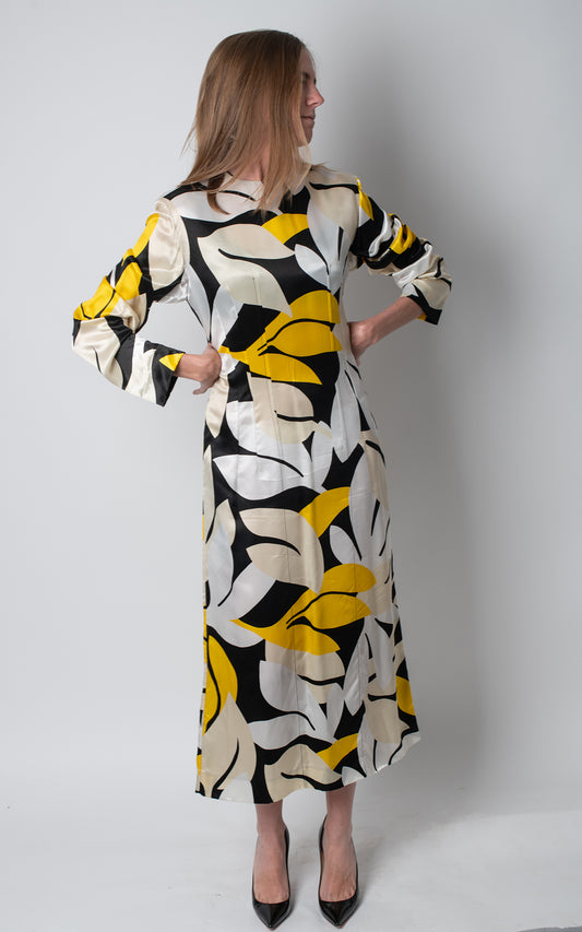 Vestido blanco negro y amarillo