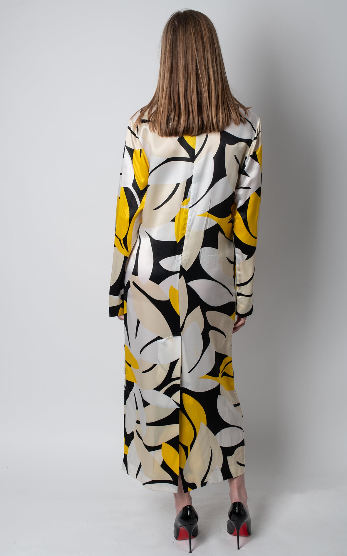 Vestido blanco negro y amarillo