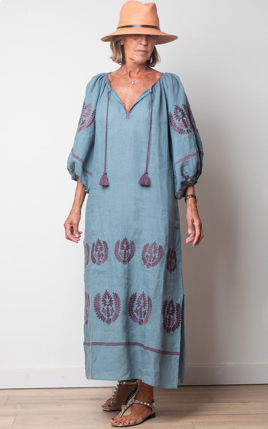 Vestido azul y morado